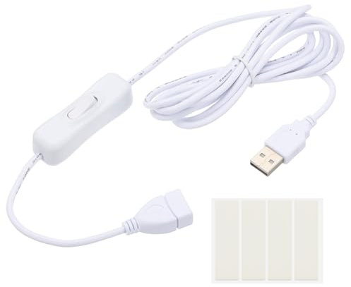 PATIKIL 2M USB Cable with ON/Off Switch, USB Male to Female Extension Cord with Foam Double-sided Tape for LED Desk Lamp LED Strip, White
