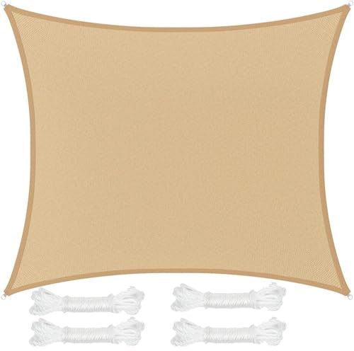 Vela Parasole 4 x 8 mt Con Telo Ombreggiante,Tenda da Sole in Tessuto HDPE,Permeabile all'Aria e all'Acqua,Antivento,Anti Raggi Uv,per Terrazza,Giardino,Campeggio,Quadrata,Concava,Corde da 2 m,Beige