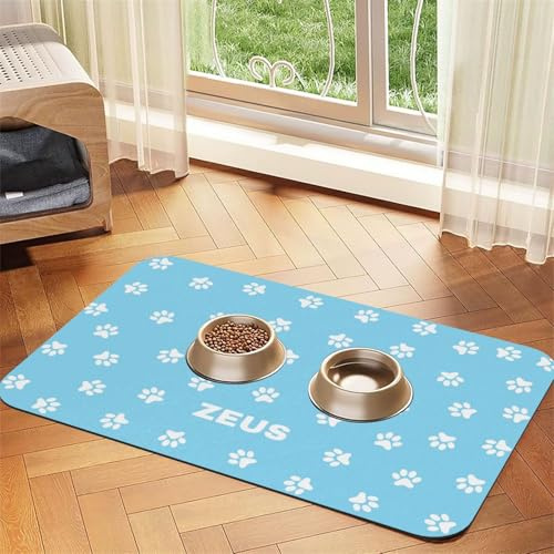 Naispanda Tapis de Nourriture pour Chien Personnalisé Set de Table Personnalisé pour Animal Domestique Set de Table pour Bol d'eau pour Chien et Chat avec Photo et Nom Antidérapant et Imperméable