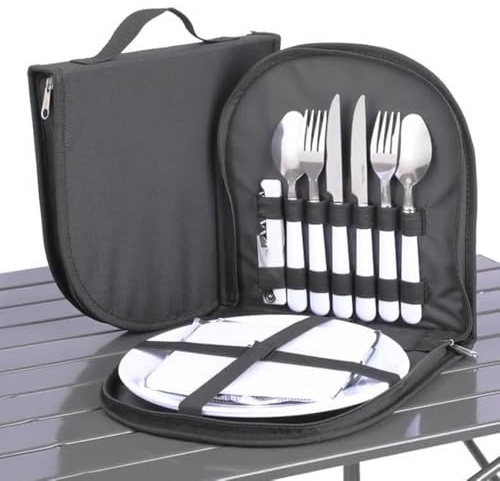Hosoncovy 2 Pack Portable Camping Cutlery Stainless Steel Tableware Organizer Bag Picnic Cutlery Travel Storage Case for Outdoor Hiking Picnic,Empty Bag Only (Black)