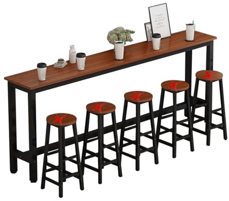 Tavolo da bar in noce chiaro stretto con telaio in acciaio industriale console salvaspazio cucina isola mobili da pranzo rustico cocktail piano di lavoro per esterni giardino pub