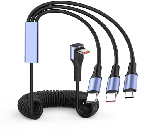 YACSEJAO Câble de charge 66 W - Rétractable - USB-C - 90 ° - Avec connecteur micro USB + type C - Pour téléphone, PC, Android, câble de charge rapide USB-C sans enchevêtrement (2 types C + micro USB)