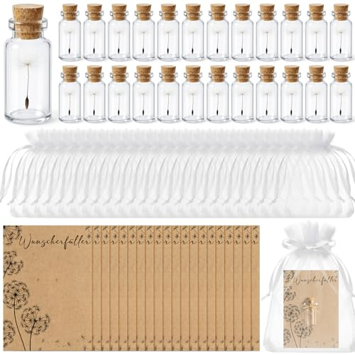 Geiserailie 24 Set Kleiner Wunscherfüller Glücksbringer Pusteblumen im Glas | Kleine Aufmerksamkeit, Dankeschön Geschenk, Abschied Kollegen, Gastgeschenke zu Konfirmation Geburtstag Hochzeit