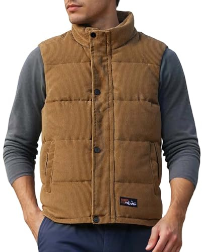 ZDSUHYIW Gilet matelassé en velours côtelé pour homme - Doudoune épaisse et douce - Veste d'hiver en velours côtelé - Veste d'hiver chaude - Veste d'extérieur avec doublure en polaire, jaune, XXL