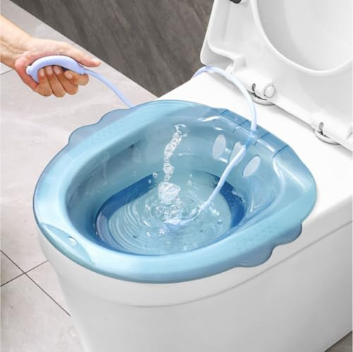 Sitz Bath Portable Over The Toilet Portable Bidet with Flusher Anti-Overflow Large-Capacity Bidet Attachment for Hemorrhoids Postpartum Private Care Blue, Decor