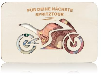 ARTREE Geldgeschenk Motorrad aus Holz – Ziehkarte für Geld & Gutschein | Geschenkidee für Motorradfahrer, stilvolle Holzkarte für Geburtstag, Führerschein & Spritztour