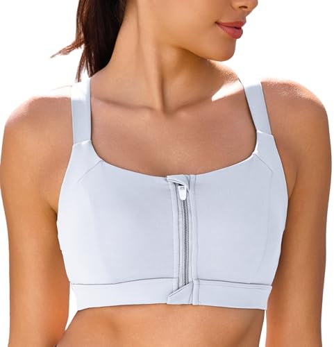 Vorcy Front Zipper Sports Bras Women High Impact Sports Bras High Support | Racerback Sports Bras Adjustable,Molded Cup,Non-removable,Workout Bra,Moisture-Wicking Fabric,for Yoga Running,Multi-Sport