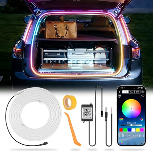 Dynamische RGB Kofferraumbeleuchtung Led, App Steuerbar, Flexibler Lichtstreifen, Wasserdicht (App – Schillernde Farben)
