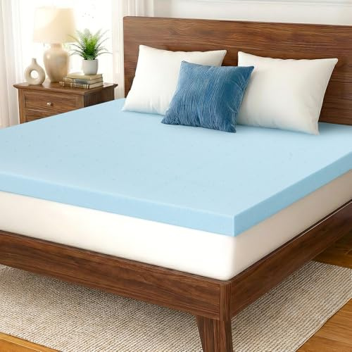 Queen Mattress Topper, 2 Inch Gel Memory Foam, Balanced Comfort, Pressure Relief, Ventilated Breathable Design, CertiPUR-US Certified, Blue