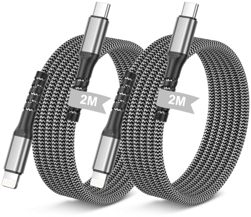 Cable USB C Lightning 2M 2Pack, Cable Cargador iPhone Apple Certificado MFi | Cable iPhone Carga Rapida Tipo C Nailon Cabo iPhone Charger Cable para iPhone 14 13 12 11 Pro MAX Mini XS XR X SE 8 Plus iPad