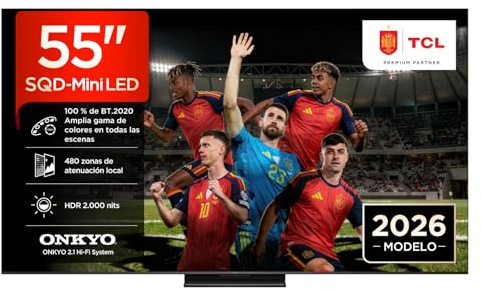 TCL TV 55Q7D PRO 55” SQD-Mini LED, 4K HDR 2000 nits, 480 zonas de atenuación, Google TV, Dolby Vision IQ y Atmos, 2.1 Onkyo, 144Hz, Apple AirPlay 2 y Alexa