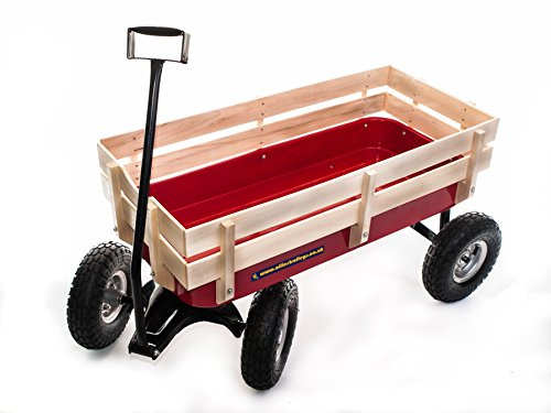 Ollies Trolleys OT1017 Pull Along Trolley Hand Cart, Garden Trolley, Metal base, Wooden sides