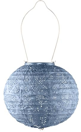Allsop Soji Stella Globe 8 LED Outdoor Solar Lantern, Handmade with Weather-Resistant UV Treated Fabric, Stainless Steel Hardware, Auto Sensor on/Off, for Patio, Deck, Garden (Metallic Blue)