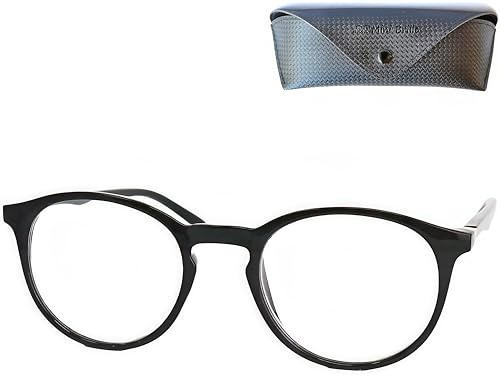 Klassische Nerd Blaulichtfilter Brille rund | Klares Acrylglas, leichter Kunststoffrahmen und Etui für Büro, Lesen, Lernen und tägliche Bildschirmzeit.