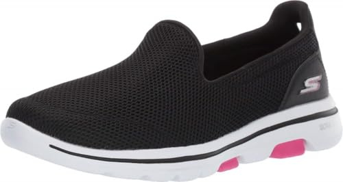 Skechers Go Walk 5, Zapatillas sin Cordones Mujer, Black Textile Hot Pink Trim, 38 EU