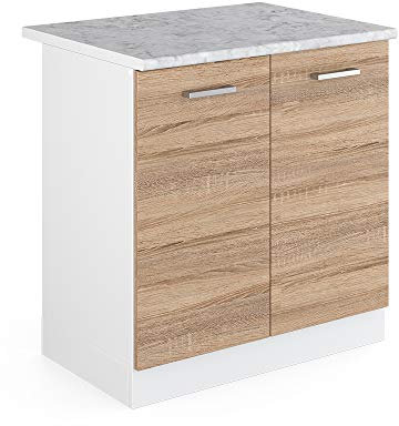 Vicco Sink base cabinet Raul, Sonoma/White, 80 cm, WT Marble