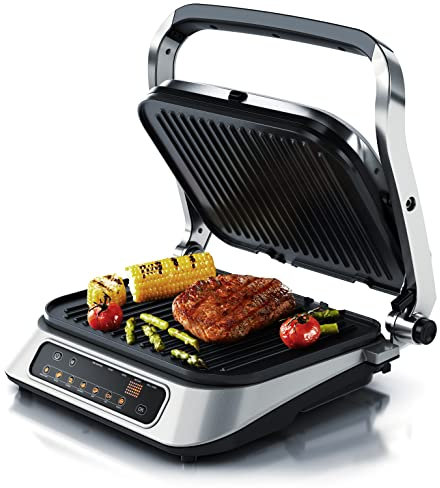Arendo - Kontaktgrill Elektrogrill - elektrischer Tischgrill - Sandwichmaker - Multi Grill mit Digitalsteuerung 1900 W - 7 Programme - Leicht Reinigung durch abnehmbare Platten - Edelstahl