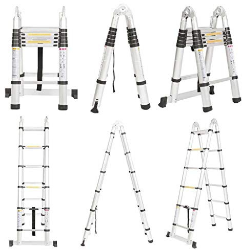 3.8M Telescopic Ladder DIY Aluminum Alloy Folding Extendable Extension Ladder A-Frame Multi Purpose Load Capacity 150kg(1.9m+1.9m)