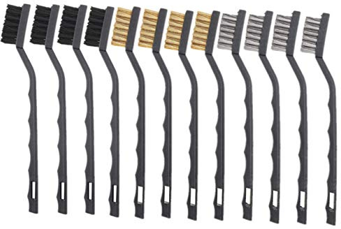 JZK 12x mini brosse métallique (4x noir + 4x or + 4x gris), brosse en nylon en laiton en acier, nettoyage de la rouille de soudage, de la poussière et des scories