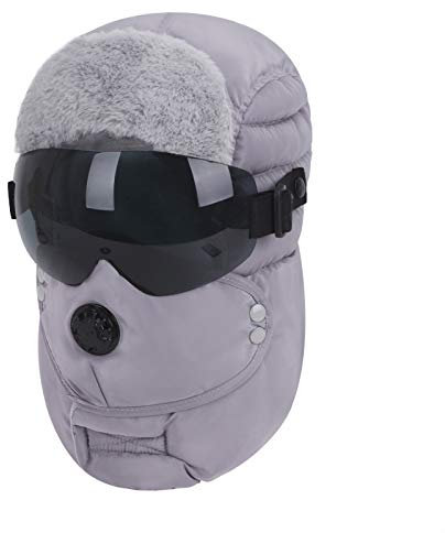 RUIXIA Unisex Fliegermütze Wintermütze mit Windfeste SandBrille und Ohrenschützer Abnehmbarer Wasserdicht Warme Skimütze für Skifahren, Schlittschuhlaufen und andere Kalter Outdoor-Aktivitäten