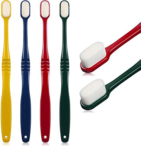 Boao 4 Pieces Soft Bristles Toothbrush Extra Soft Micro-Nano Manual Toothbrush with 20, 000 Bristles for Fragile Adult Kid Children (Yellow, Dark Blue, Red, Dark Green)
