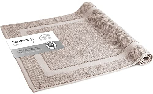 herzbach home Badvorleger 100% Baumwolle | Duschvorleger | 1.000 g/m² | Saugfähig | Waschbar (Sandgrau, 50 x 80 cm)