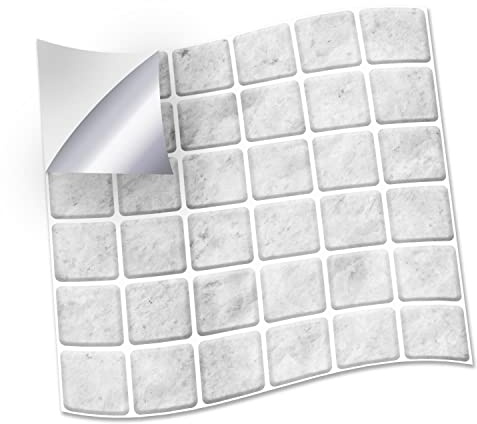 WALPLUS 24pcs 15x15cm Lux Touch Light Marble Mosaic Wall Tile Sticker Set White Grey Aluminium Film Peel and Stick Backsplash Decals Home Decors Splashback for Kitchen Bathroom Tiles Paint Stick on