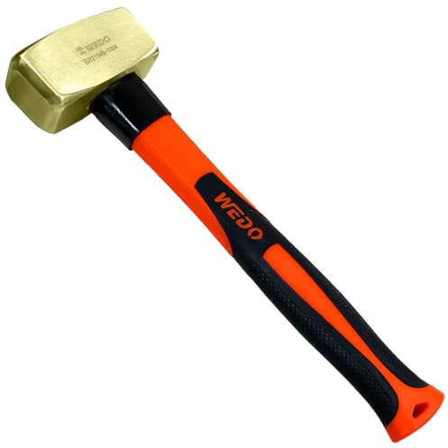 WEDO Fäustel mit Fiberglasgriff, Kopfgewicht 1800g, Messing Vorschlaghämmer, Feustel Hammer, Messinghämmer, Länge 400mm,Stemmhammer Einsatz bei Präzisionsabbrucharbeiten,korrosionsbeständig