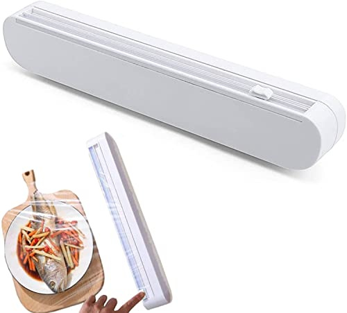 Cling Film Cutter, Wrap Dispenser with Cutter 3 in 1, Wrap Cling Film Cutter,Plastic Wrap Organizer, Aluminum Foil and Wax Paper Dispenser for Kitchen Drawer, Compatible with 12 Roll