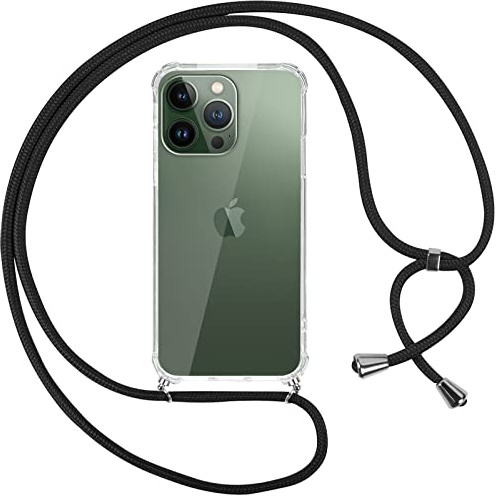 Pnakqil Handykette für iPhone 13 Pro Hülle mit Band, Transparent Weich Silikon Case mit Kordel Necklace, Durchsichtig Anti-Fall Schutzhülle für iPhone 13Pro mit Lanyard, Schwarz