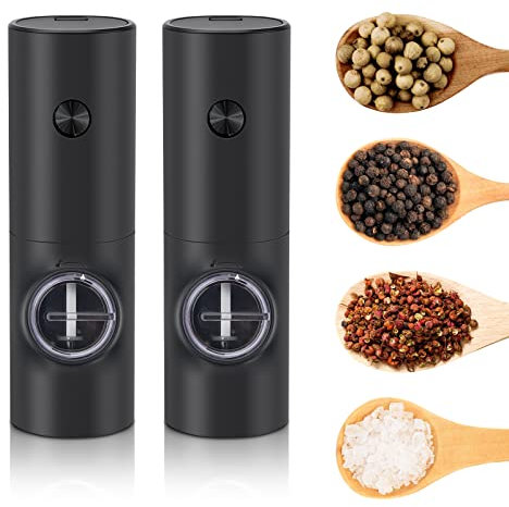 Coldairsoap Lot de 2 moulins à sel et à poivre électriques alimentés par piles avec lumière LED pour poivre blanc, poivre noir, sel de mer, cumin (noir)