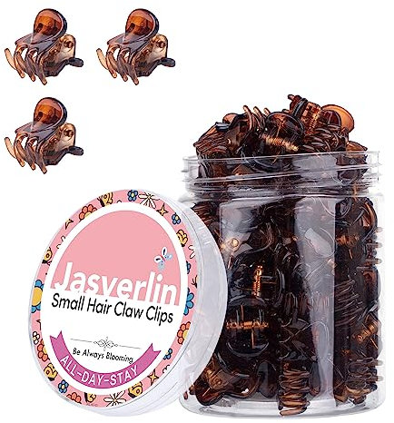 JASVERLIN Kleine Haar-Krallen-Clips, feine dünne kurze Haare Zubehör für Frauen Mädchen, Mini Winzige Krallenklammer niedlich Super Grip Kunststoff Kiefer 50 Stück (dunkelbraun)