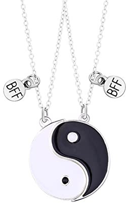 Hifot 2 Piezas Collares de la Amistad, Collar Ying Yang Cadena Plata, Collares Colgante Mujer, Collares de Mejores Amigas para 2 Niña Bff Regalos Personalizados Accesorios de Amistad