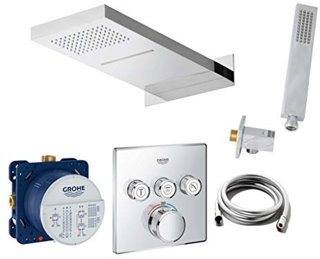 vanvilla Duschset mit Unterputz Armatur Grohe SmartControl Thermostat und vanvilla Regenduschkopf 50x23 cm mit Schwall, Dusch-SET G04. poliert