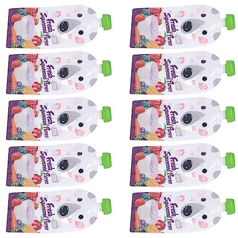 10 Bolsas Reutilizables para Bebé 200ml - Bolsa Exprimible Puré Frutas, Almacenamiento Seguro Alimentos Infantiles para Bebés y Niños Pequeños