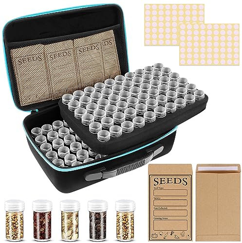 jixsloft Saatgut-Organizer mit 120 Fächern und 20 Samenumschlägen, stabile Samen-Organizer-Aufbewahrungsbox mit Reißverschluss-Taschen-Etikettenaufklebern (Samen nicht im Lieferumfang enthalten),