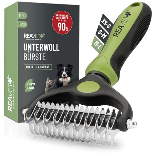 ReaVET Hundebürste & Katzenbürste Unterwollbürste für Langhaar I Große Rassen I Entfernt Unterwolle & Verfilzungen I mit Massageffekt & Deckhaarschutz I Fellbürste für Hunde, Katzen