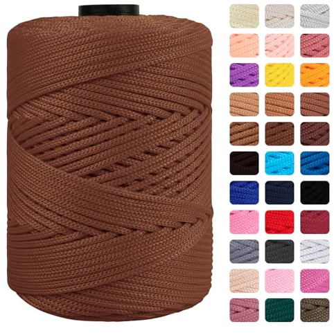 CAMAL Cordino per Borse Uncinetto Macramè Filo 3mm Filo Poliestere 170m Corda Macrame Filato per Borse Uncinetto Spago Colorato Corde Colorate per Artigianato, Lavoro a Maglia (Caffè)