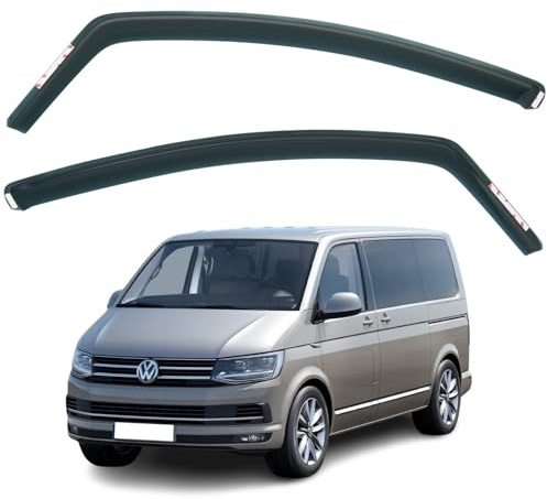 AirFlux Set mit 2 Windabweisern, kompatibel mit VW Transporter T5 T6 T6.1 2004-2024, In-Kanal, Dunkles Rauchgetönt, Selbstklebend