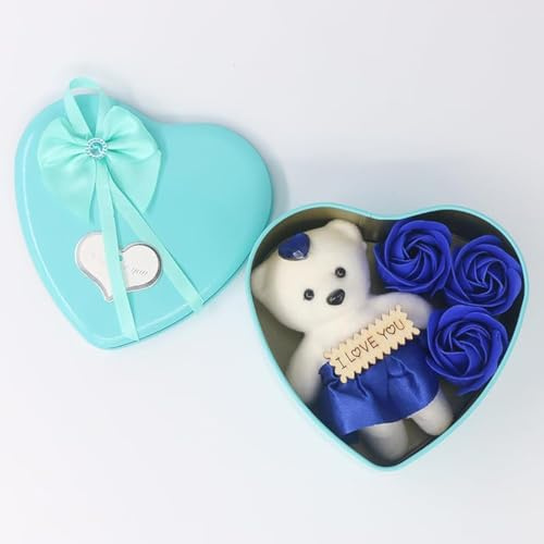 SECALIFE Blue Rose Flower Gifts for Women, Handmade Roses in Heart Shape Box, 3 Pcs Rose Flower with I Love You for Her, Valentine's Day Mother's Day Wedding Christmas