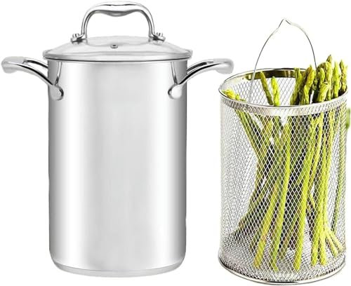 Cooking Pots,Pasta pots Asparagus Pot High with Basket and Glass Lid, Vegetable Asparagus Spaghetti Steamer Stainless Steel Oil Deep Fry Pan Pasta Cooker Pot