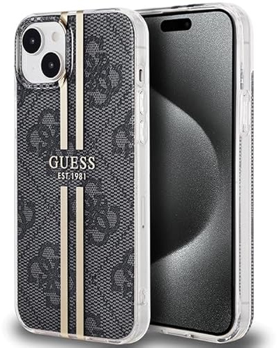Guess GUHCP15SH4PSEGK Hülle für iPhone 15/14 / 13 6.1 Schwarz hardcase IML 4G Gold Stripe