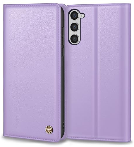 Handyhülle für Samsung Galaxy S23 Hülle Mit Schutzfolie, Premium Lederhülle Schutzhülle Tasche für Samsung S23 Hülle Wallet Kartenfach Standfunktion Klappbar Flip Case für Galaxy S23 Hülle, HellLila