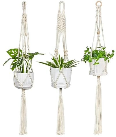 JIMINISO Hanging Planters For Indoor Plants,3 Pack Single Tier Plant Macrame Hangers, Handmade Cotton Rope Hanging Plant Holders