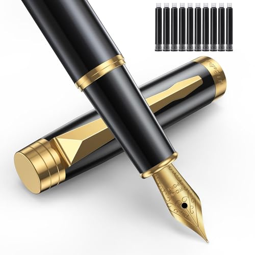 AIBelire Luxury Fountain Pen Set with Gift Case, Smooth Fine Nib [Black]
