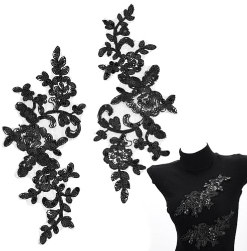 GORGECRAFT 3D paljettpärlor broderade spets applikation blommor löv sy på trim lappar glitter pärla blommig krage tyg hantverk dekoration lapp för sömnad bröllopskläder klänning byxor jeans väska