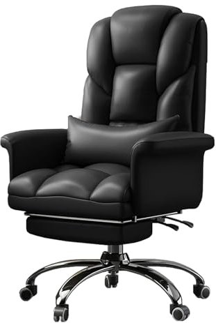 Chefsessel aus PU-Leder mit Fußstütze & Drehgelenk, ergonomischer Chefsessel mit 360° drehbaren Rollen, einfach zu montieren