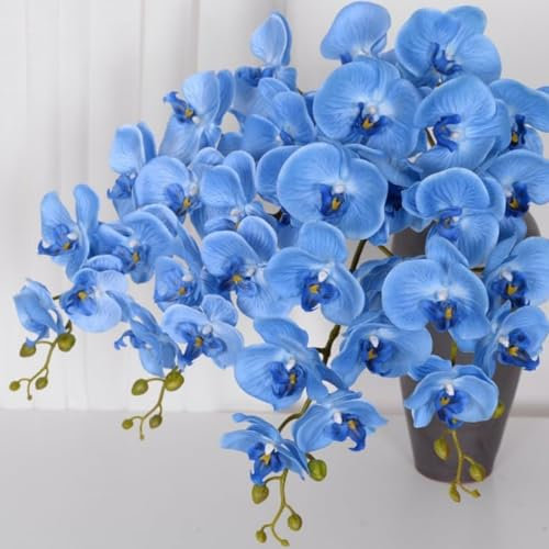 OUKEYI 27 Artificial Phalaenopsis Flowers 6 Pcs Blue Artificial Orchid Flowers Stem Plants for Home Décor