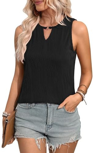 Haibang Camiseta Sin Mangas Mujer Verano Holgada Chaleco Cuello de Cerradura Camisetas Tirantes Elegante Blusas Color Sólido Tank Tops Camisolas Básicas para la Oficina Casual