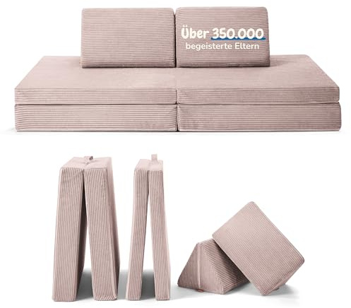 Funzy Spielsofa für Kinder - Das Original für kreatives Spielen, Modulare Spielcouch, Waschbarer Bezug, Robust & Langlebig, TÜV & ÖKO-TEX® 100 Standard zertifiziert, 3 Jahre Garantie, Kirschblüte Rosa